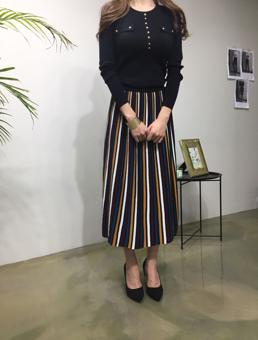 Wrinkled Bending Knit Long Skirt Romantic Look Lux