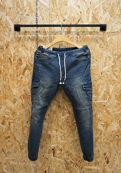 Korea Jeans Pants Cargo Slim Exhaust Banding Jogge