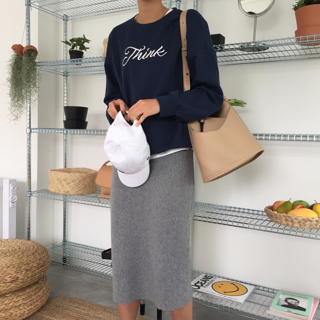 Cashmere knit long skirt 2color midi line