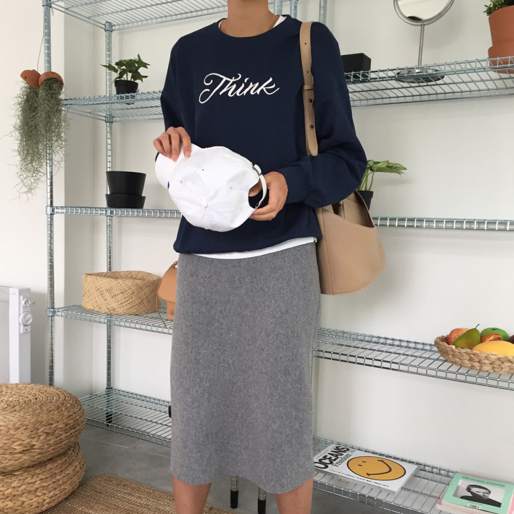 Cashmere knit long skirt 2color midi line