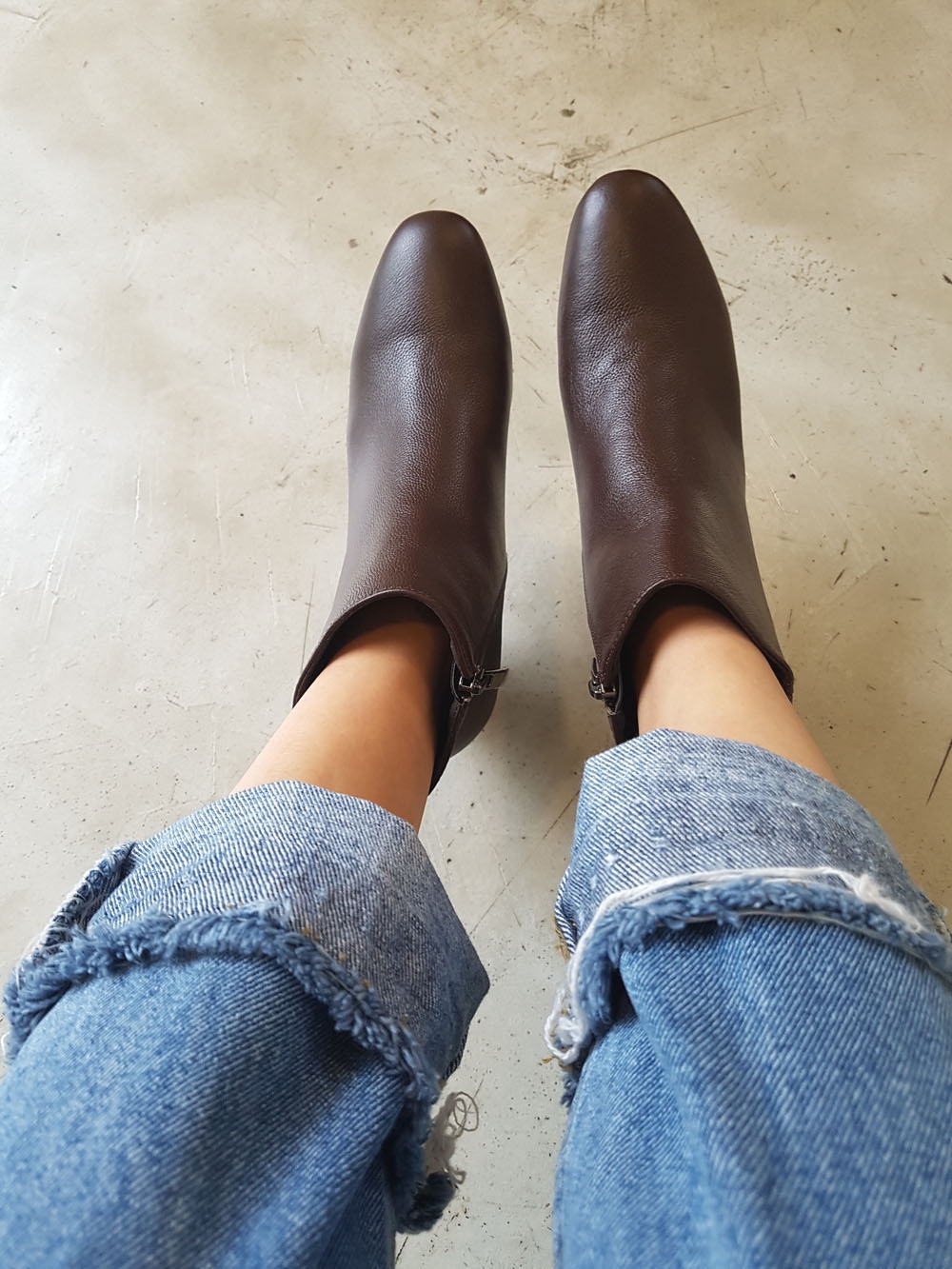 Natural cowhide simple heeled ankle boots 6cm blac