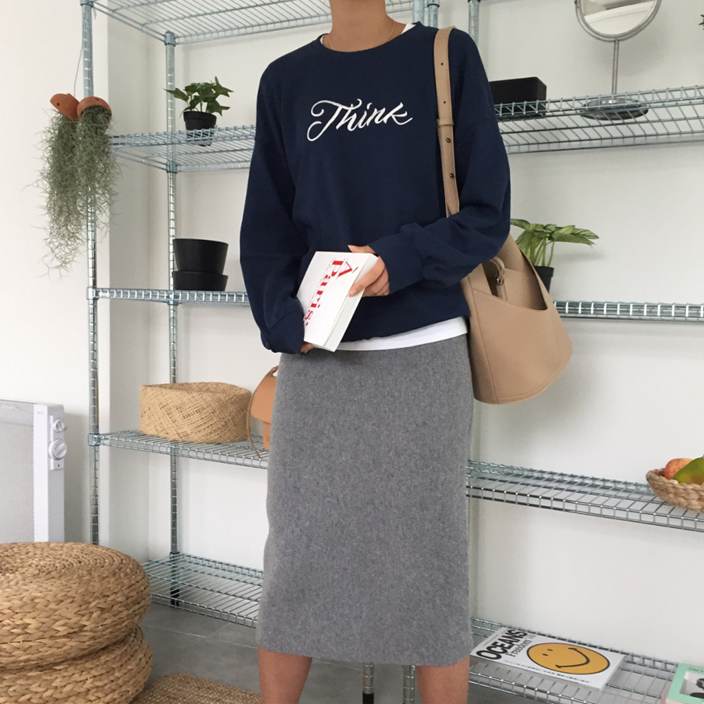 Cashmere knit long skirt 2color midi line