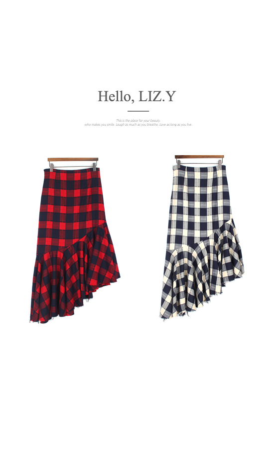 Check frill Kaikan Unisex Long skirt High waisted 