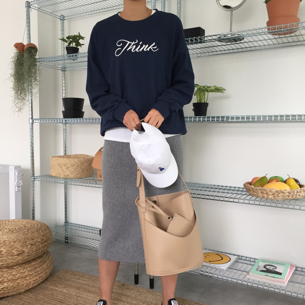 Cashmere knit long skirt 2color midi line