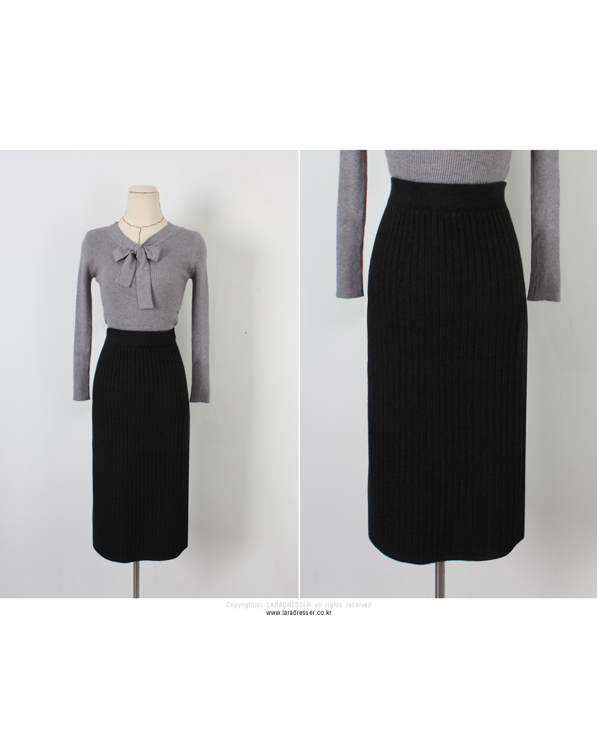 Pleated Bending Knit Skirt - Flare Long Gol Mermai