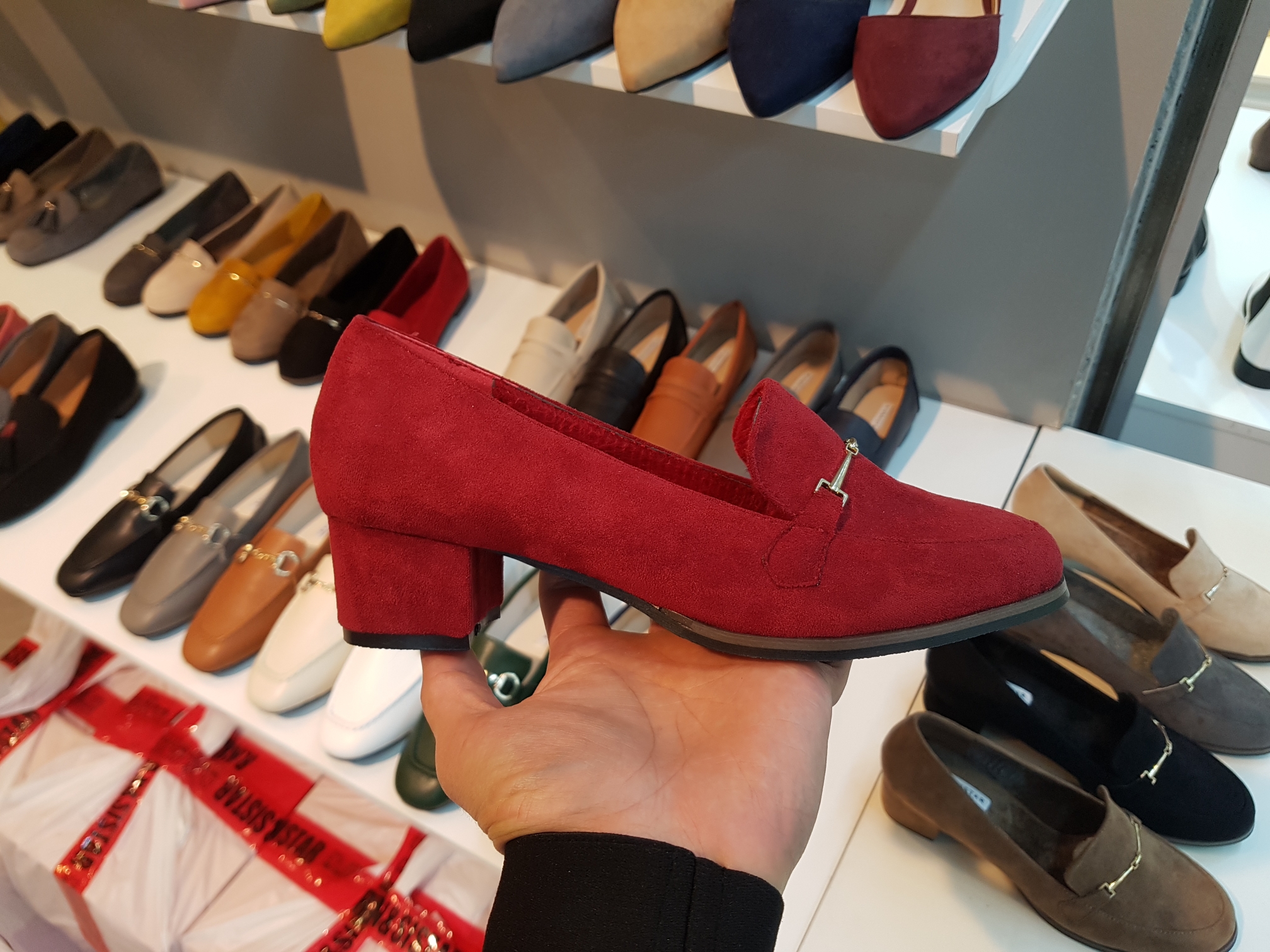 Brushed Lining Looper Pumps 4cm Black Red Brown Be