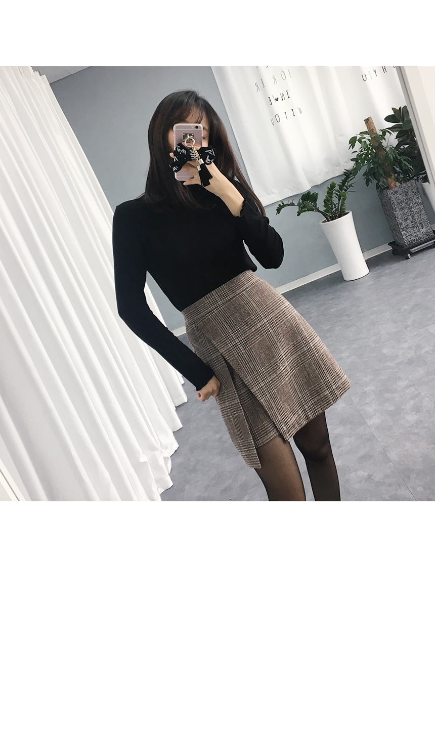 High waist check woolen mini skirt Amber winter fl