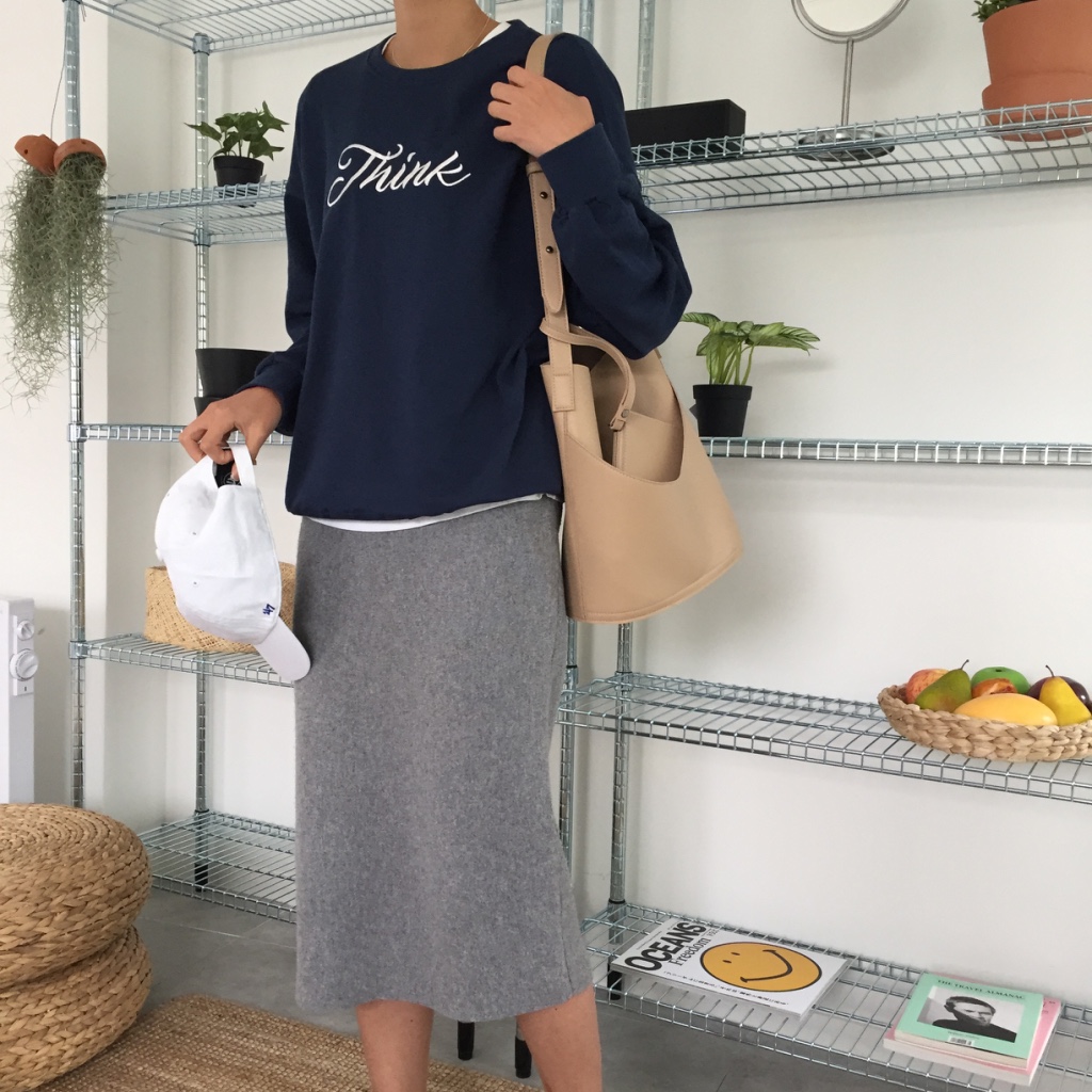 Cashmere knit long skirt 2color midi line