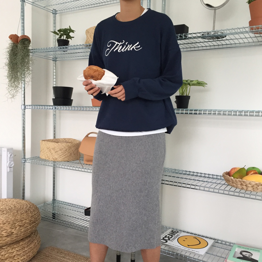 Cashmere knit long skirt 2color midi line