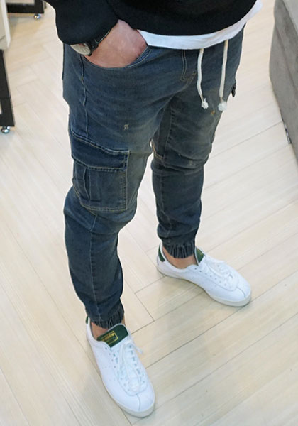 Korea Jeans Pants Cargo Slim Exhaust Banding Jogge