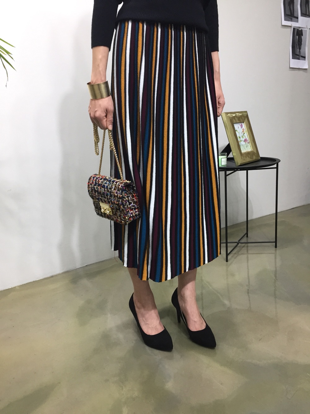 Wrinkled Bending Knit Long Skirt Romantic Look Lux