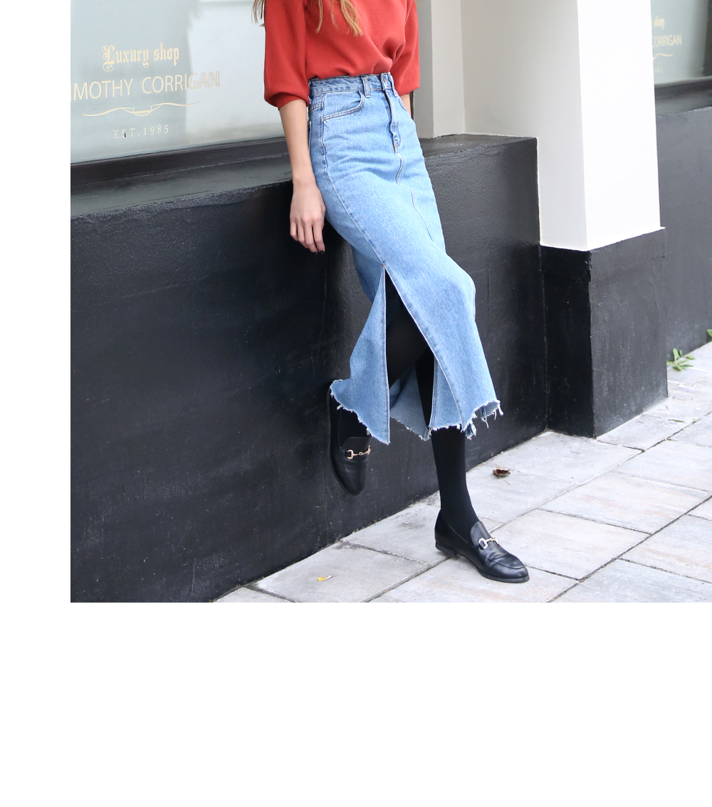 Denim Skirt slit long wash denim blue skirt high w