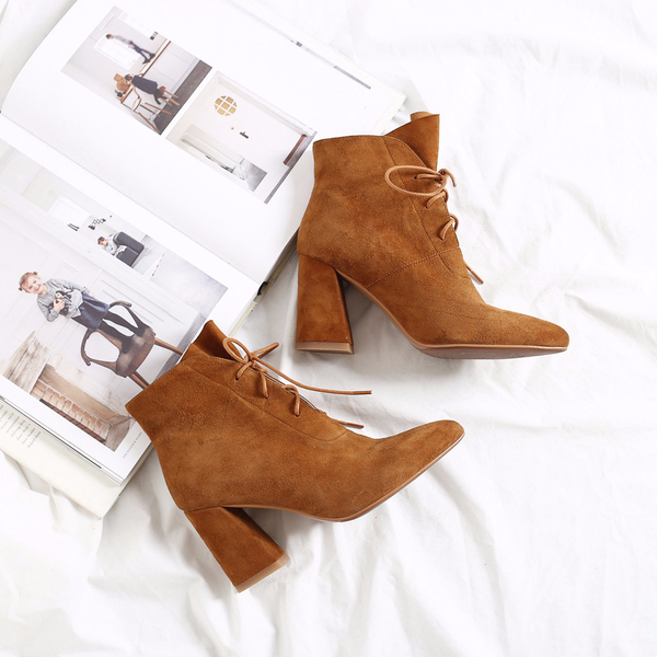 Imported handmade suede lace twist angle boots 8.5