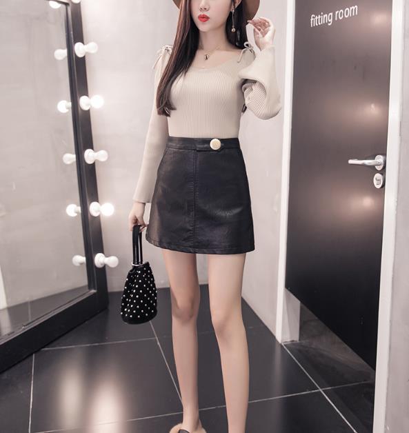 Tenon Leather Mini Skirt Leather Skirt Black, Beig