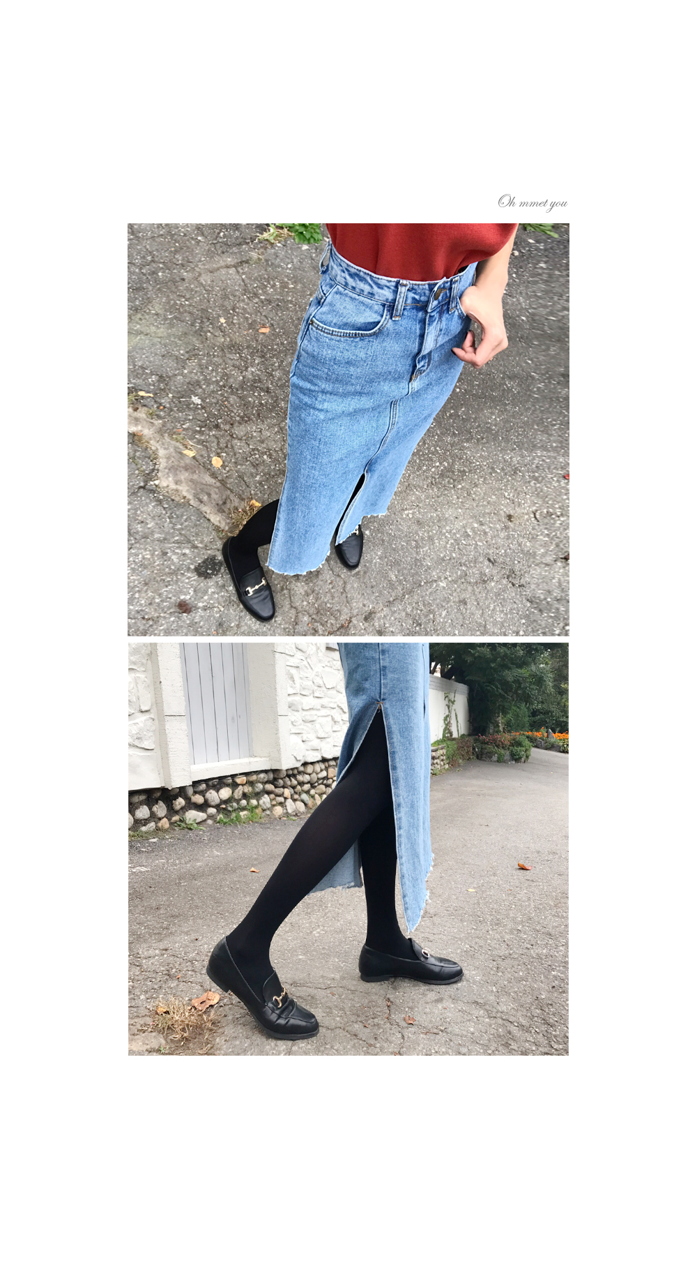 Denim Skirt slit long wash denim blue skirt high w