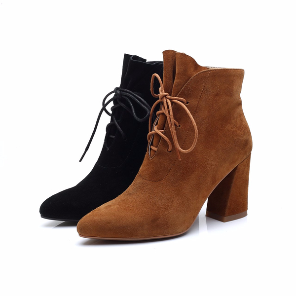 Imported handmade suede lace twist angle boots 8.5
