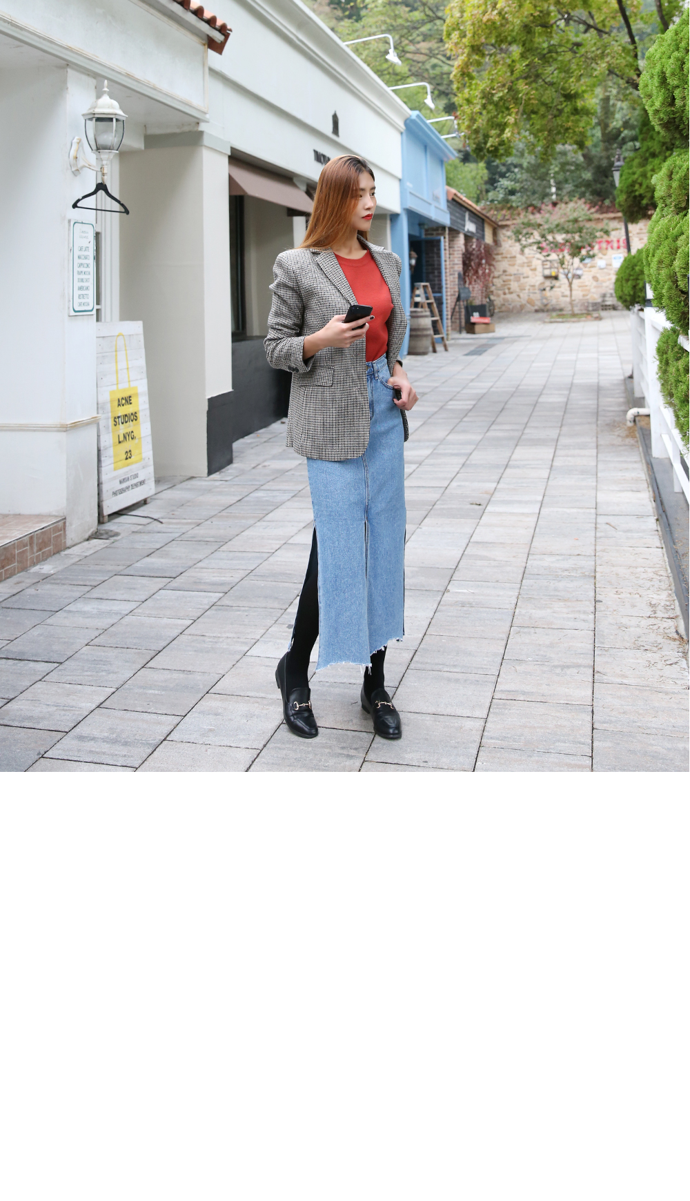 Denim Skirt slit long wash denim blue skirt high w