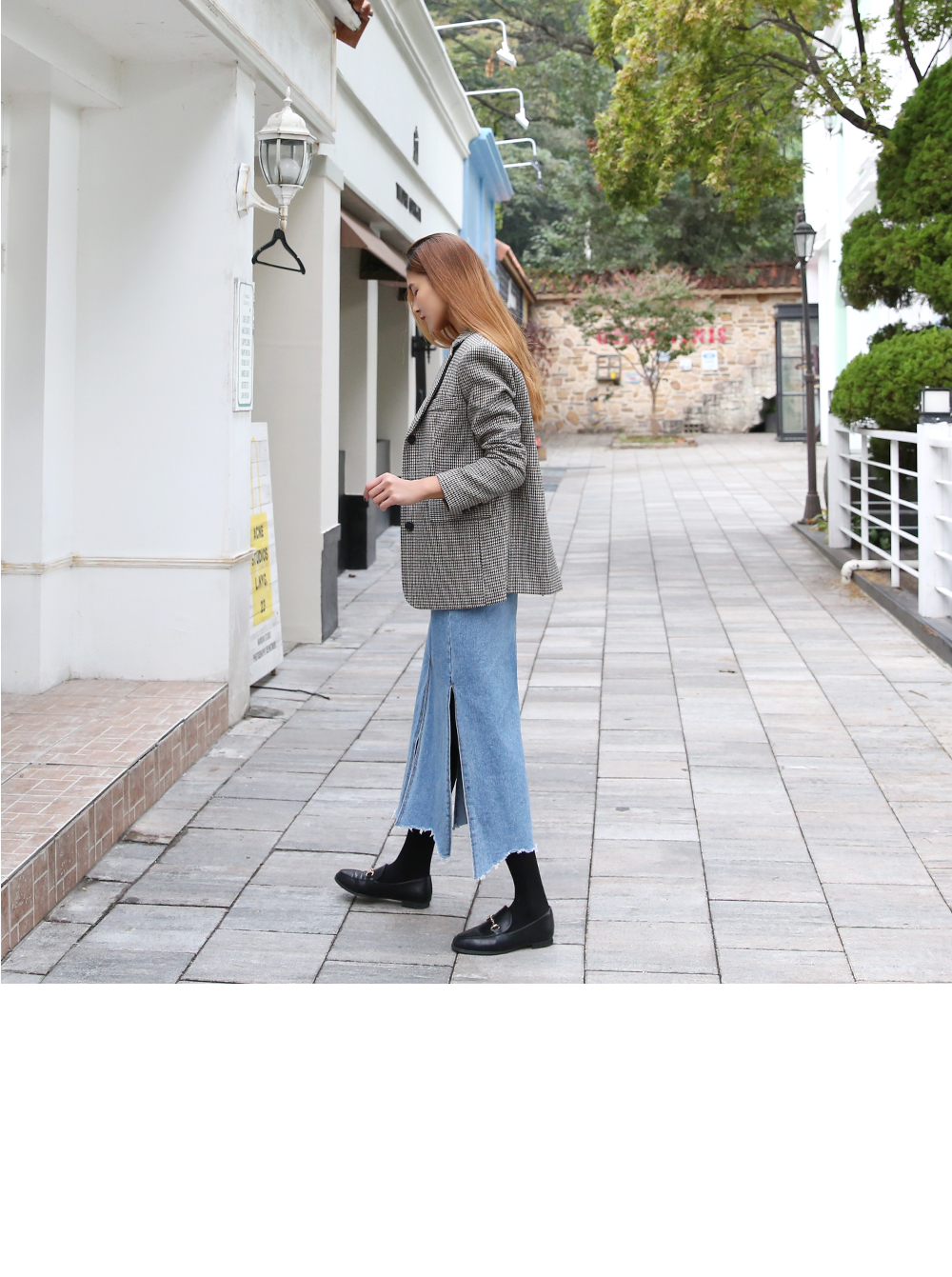 Denim Skirt slit long wash denim blue skirt high w