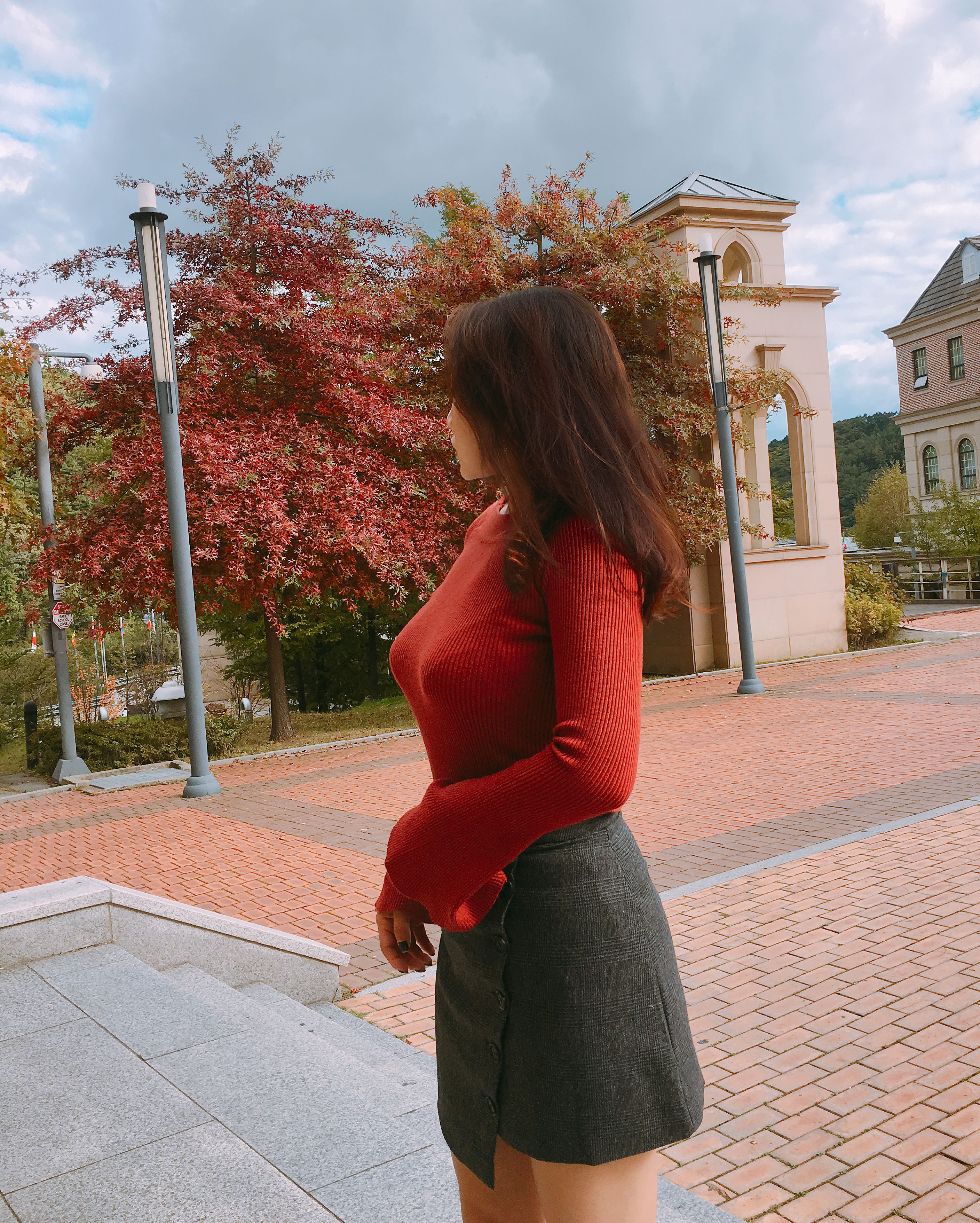 Borami Shop Button Unchecked Mini Skirt _ Black, G