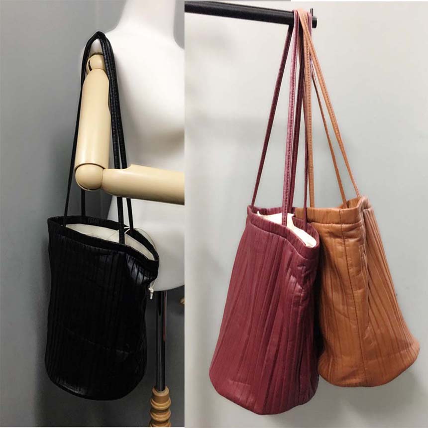 Pleated Wrinkled Leather Eco Bag 4color Travel Dai