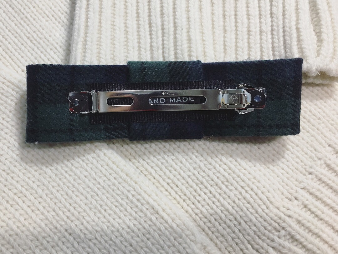 Hair Accessories Green check wool ribbon pin Handm