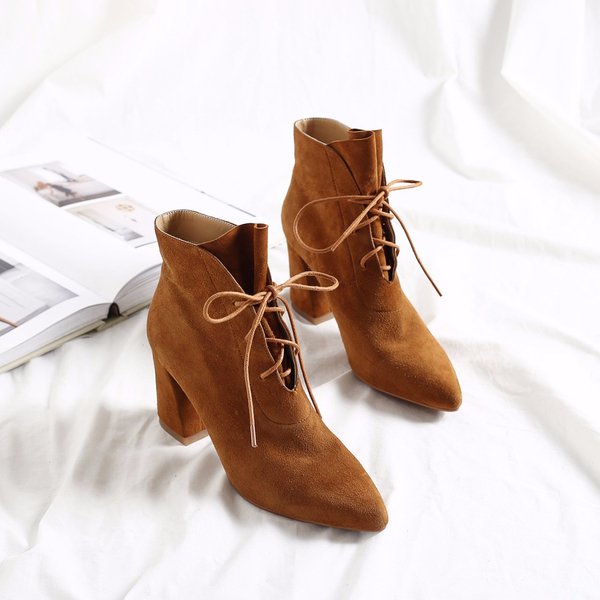 Imported handmade suede lace twist angle boots 8.5