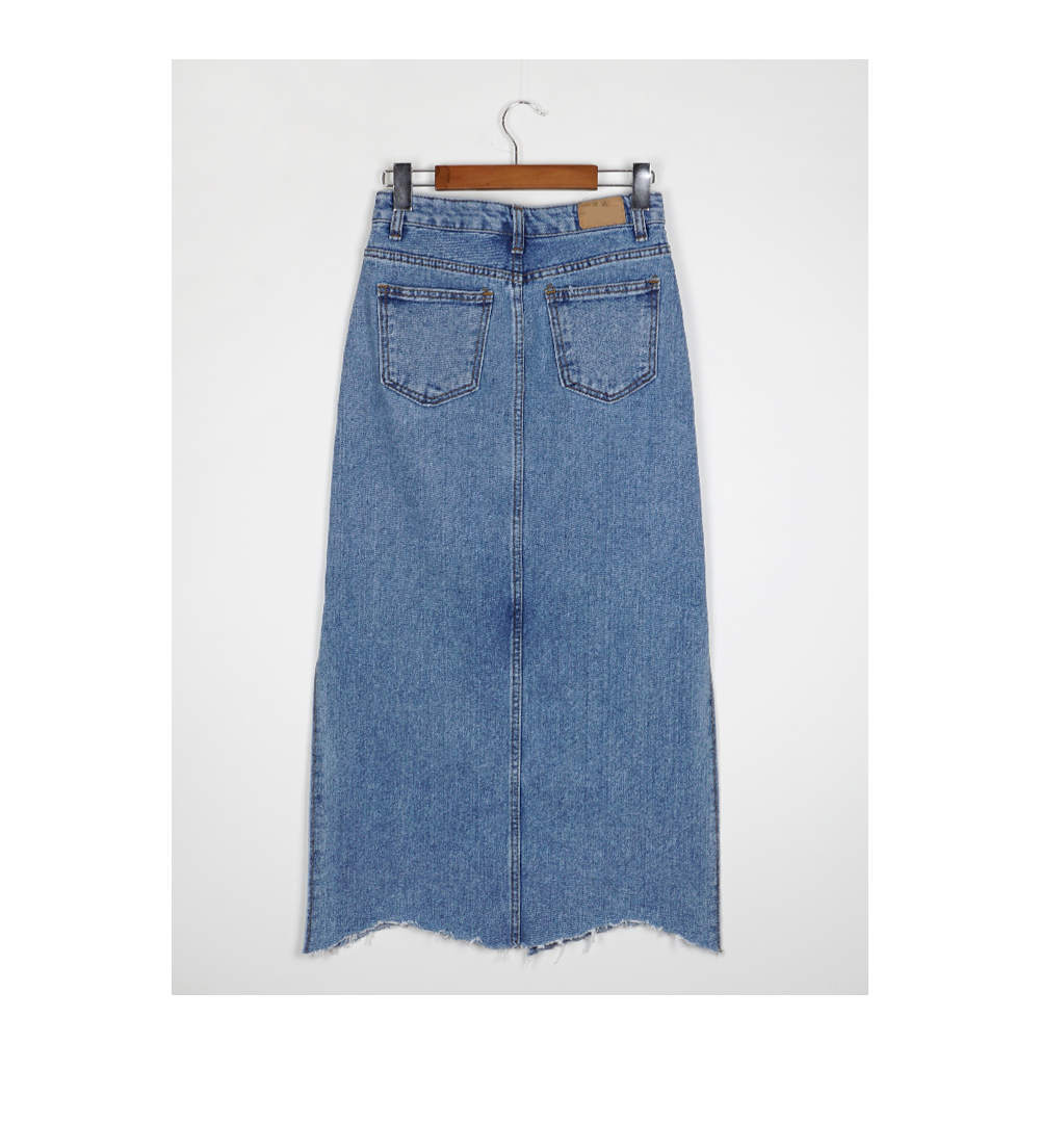 Denim Skirt slit long wash denim blue skirt high w
