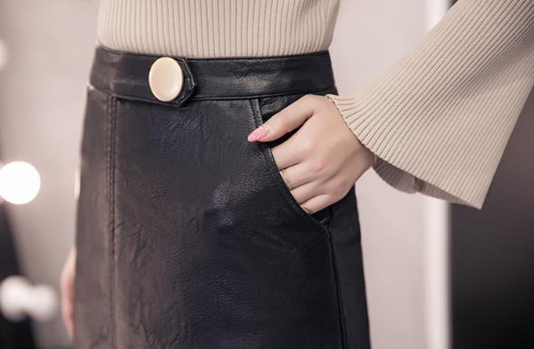 Tenon Leather Mini Skirt Leather Skirt Black, Beig