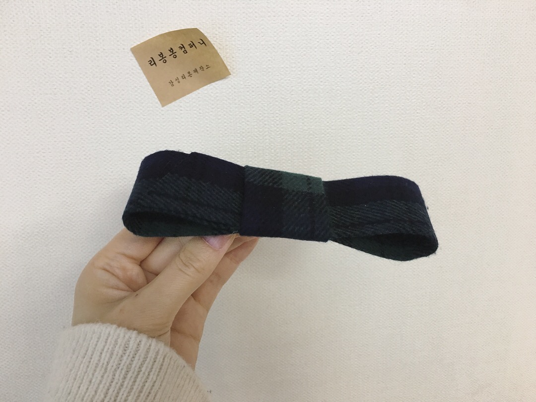 Hair Accessories Green check wool ribbon pin Handm