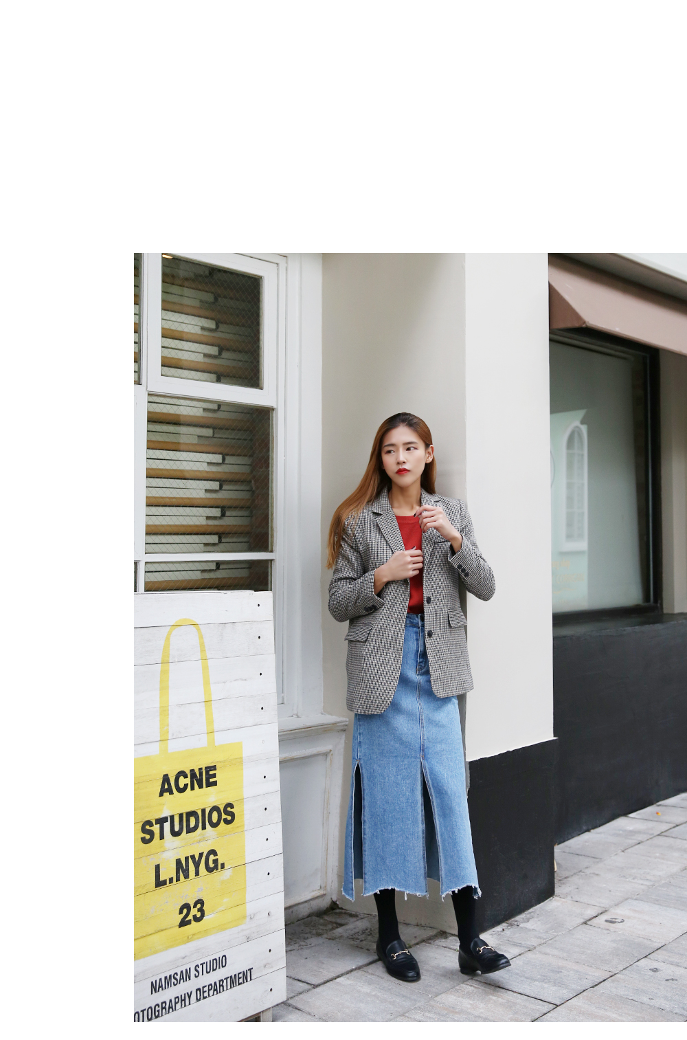 Denim Skirt slit long wash denim blue skirt high w