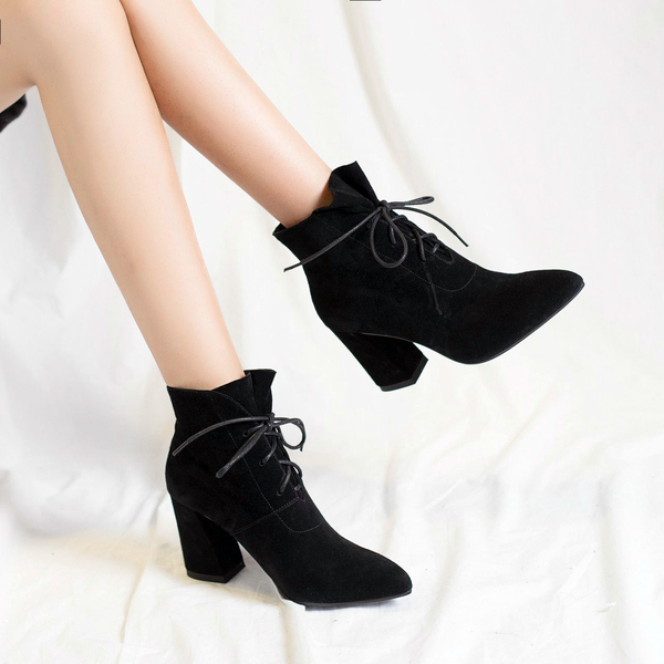 Imported handmade suede lace twist angle boots 8.5