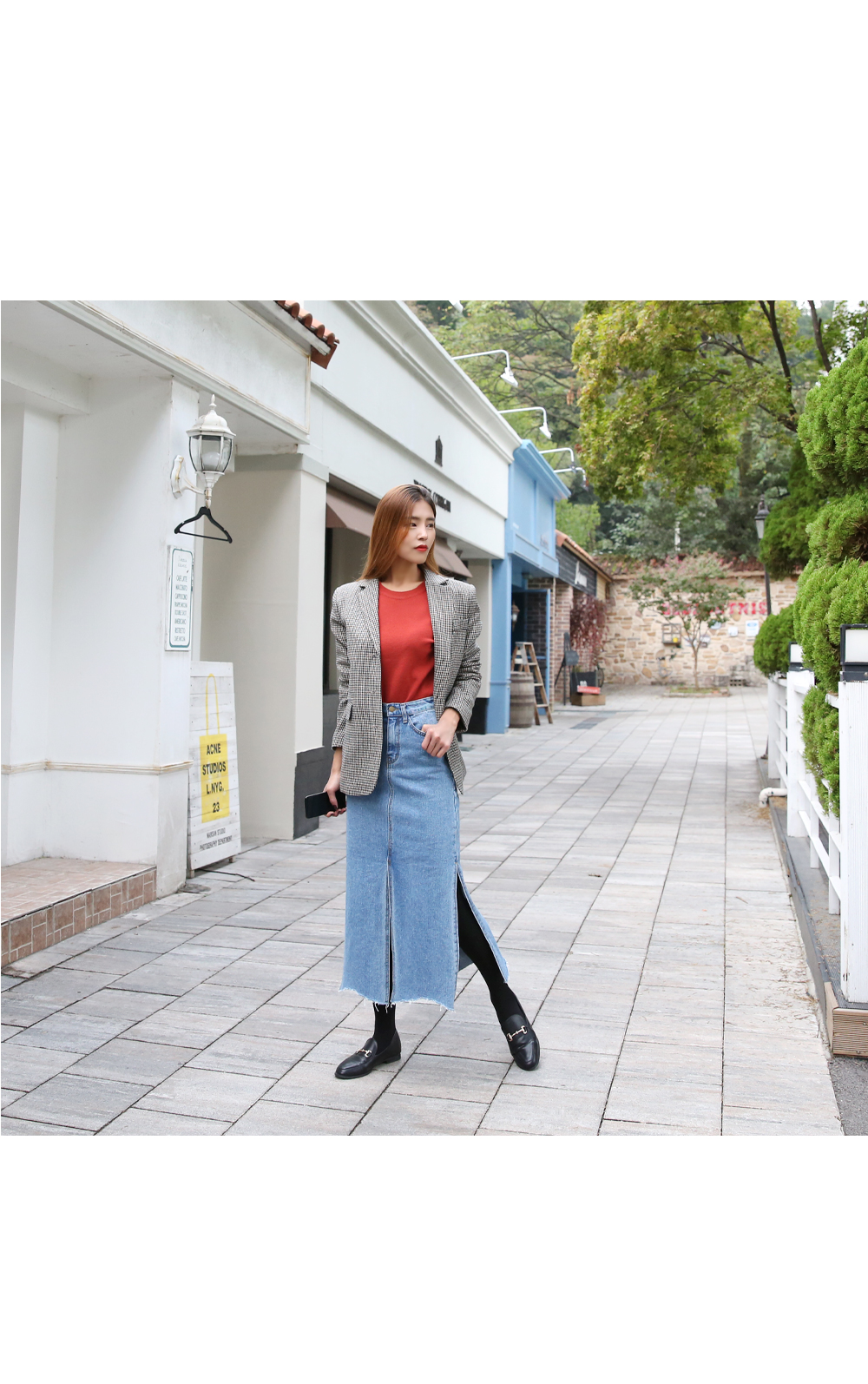Denim Skirt slit long wash denim blue skirt high w