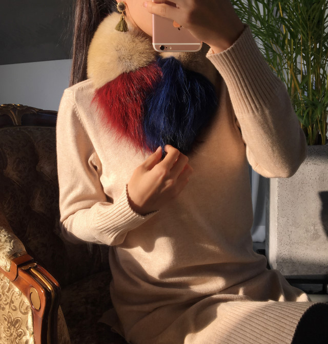 Mix Color Fox Shawl Muffler Warmer Real Natural Sa