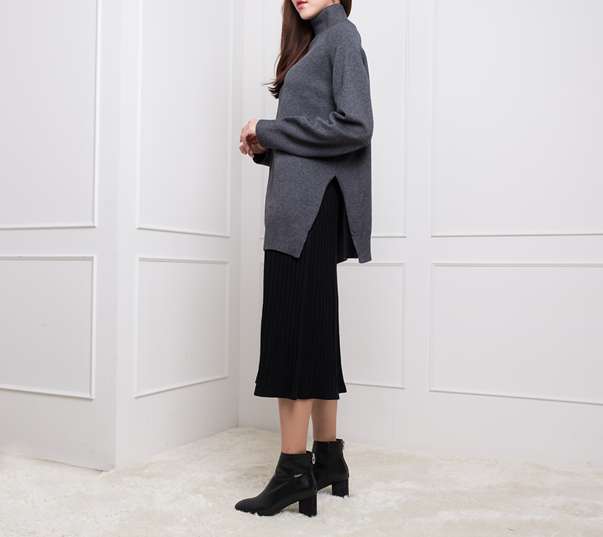 Needle knit pleated skirts Coordinated long skirt 