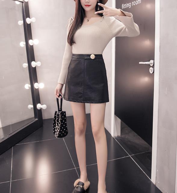 Tenon Leather Mini Skirt Leather Skirt Black, Beig