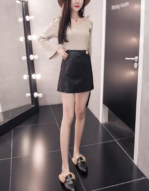 Tenon Leather Mini Skirt Leather Skirt Black, Beig
