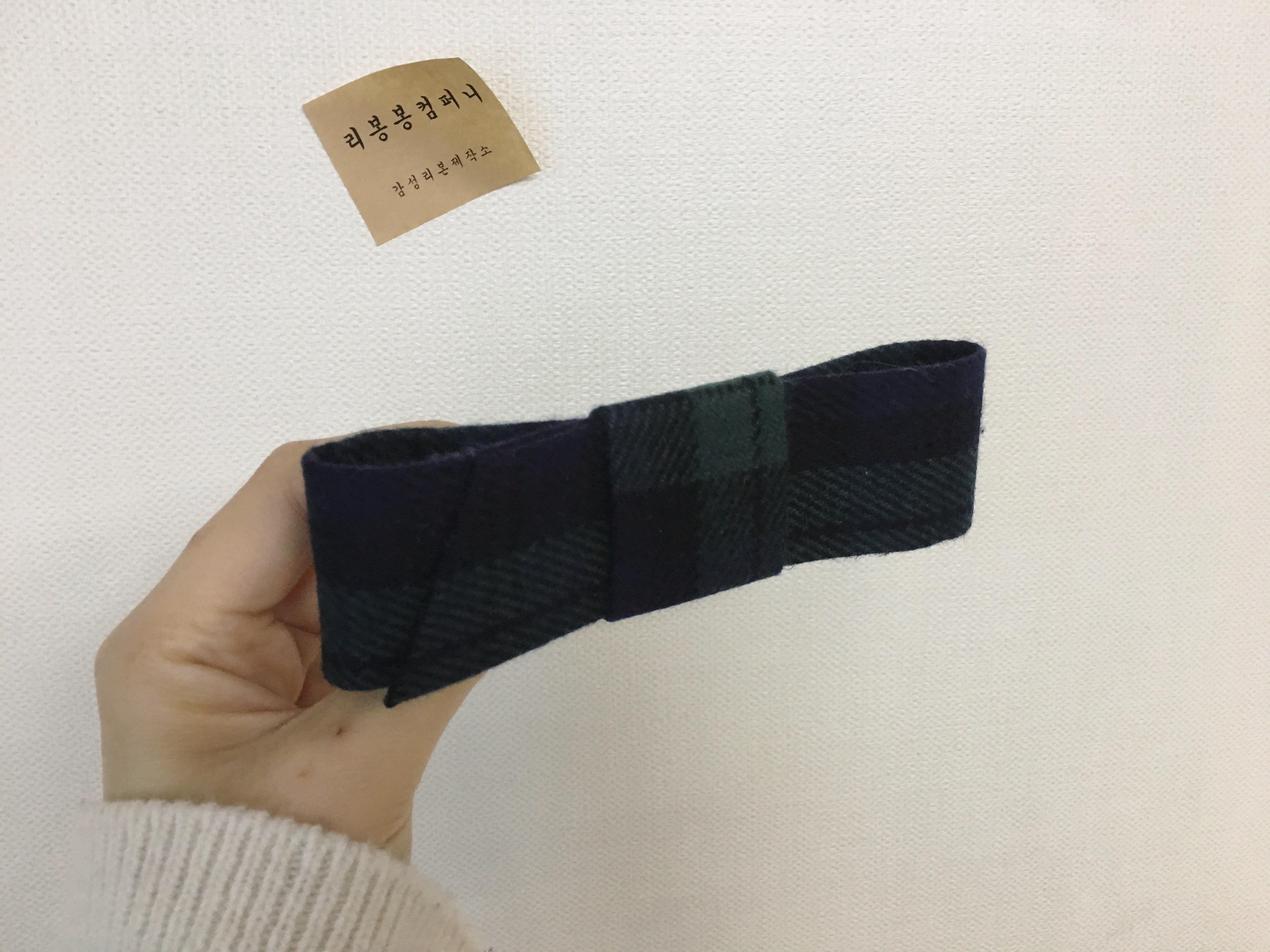 Hair Accessories Green check wool ribbon pin Handm