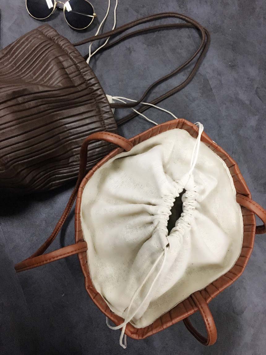 Pleated Wrinkled Leather Eco Bag 4color Travel Dai