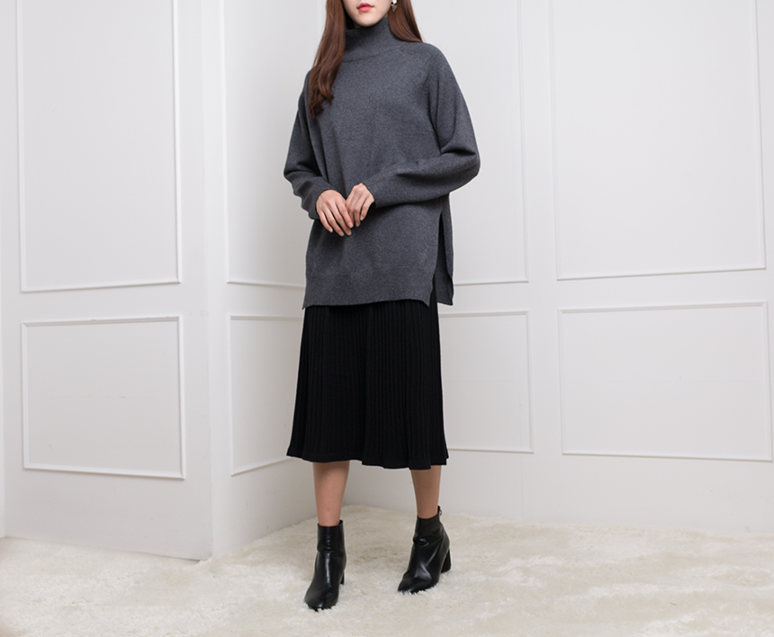 Needle knit pleated skirts Coordinated long skirt 