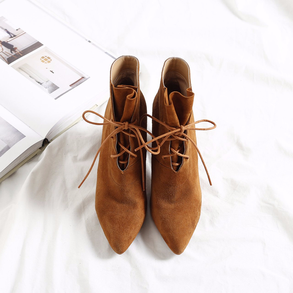 Imported handmade suede lace twist angle boots 8.5