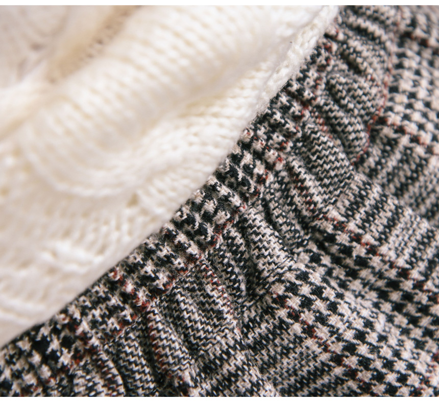 Martin front banding wool check long skirt winter 