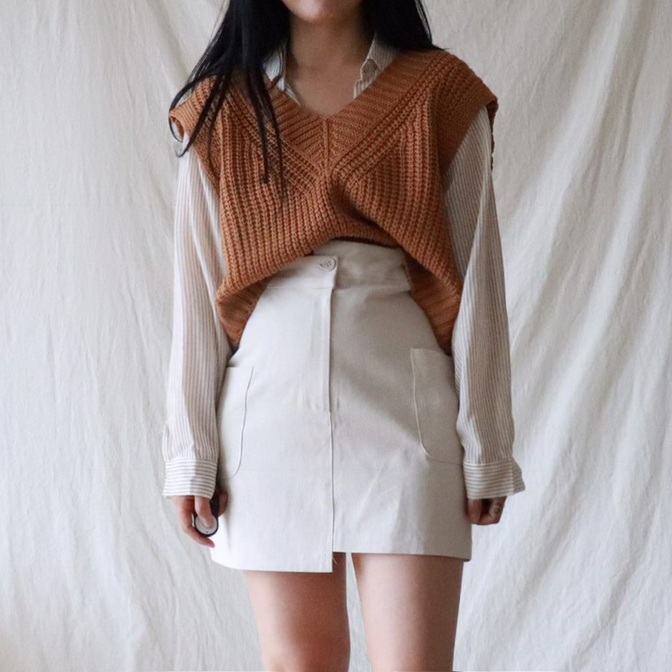 Uncut mini skirt 2col short skirt A line high wais