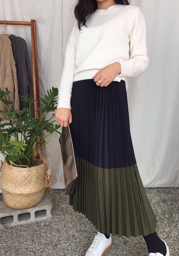 Woolen colors Pleated skirt Flare Wrinkled autumn 