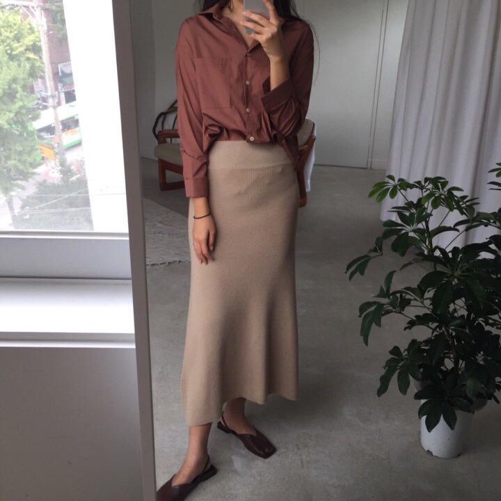 A-Line Knit Skirts Frill Long Mermaid Banding Luxu