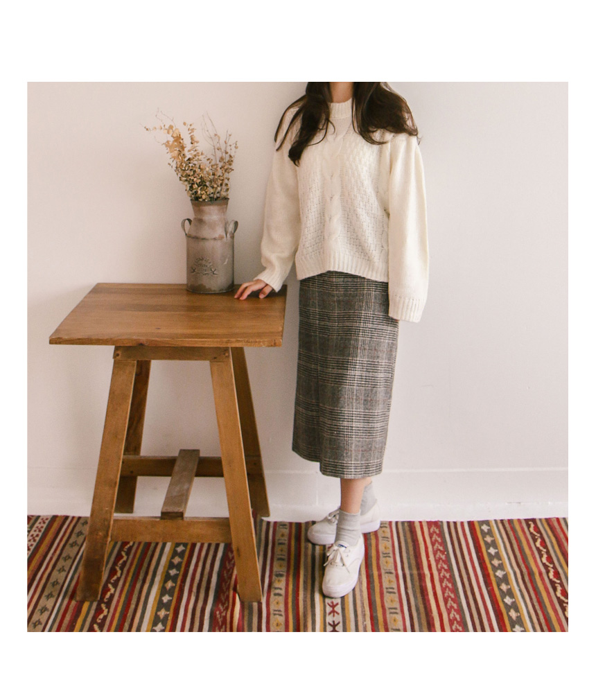Martin front banding wool check long skirt winter 
