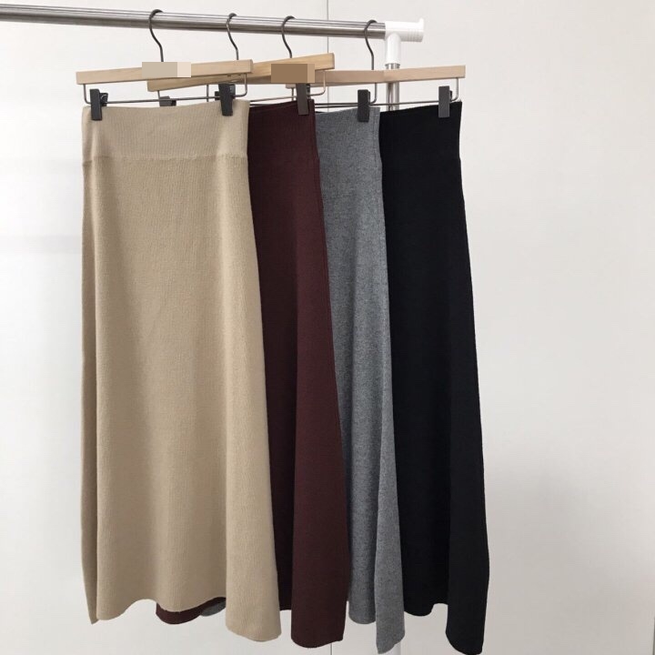 A-Line Knit Skirts Frill Long Mermaid Banding Luxu