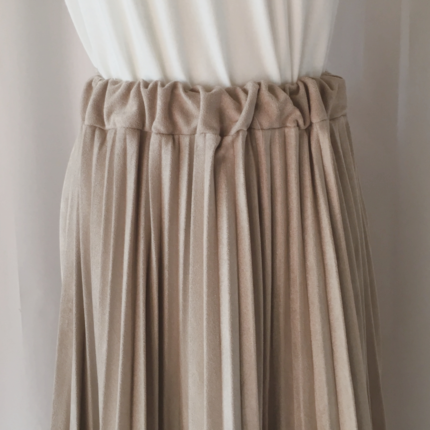Autumn Suede Flare Pleated Long Skirt _ SOMMY MONT