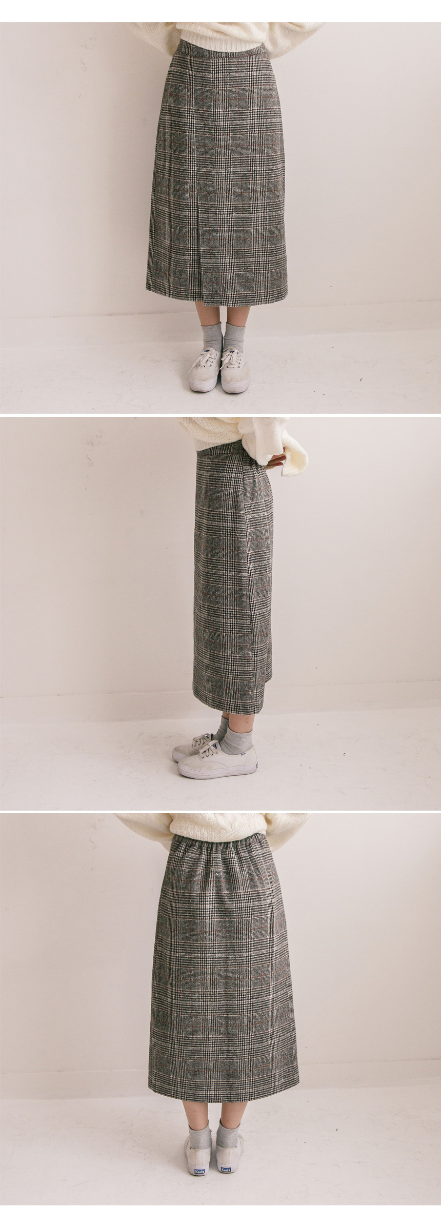 Martin front banding wool check long skirt winter 