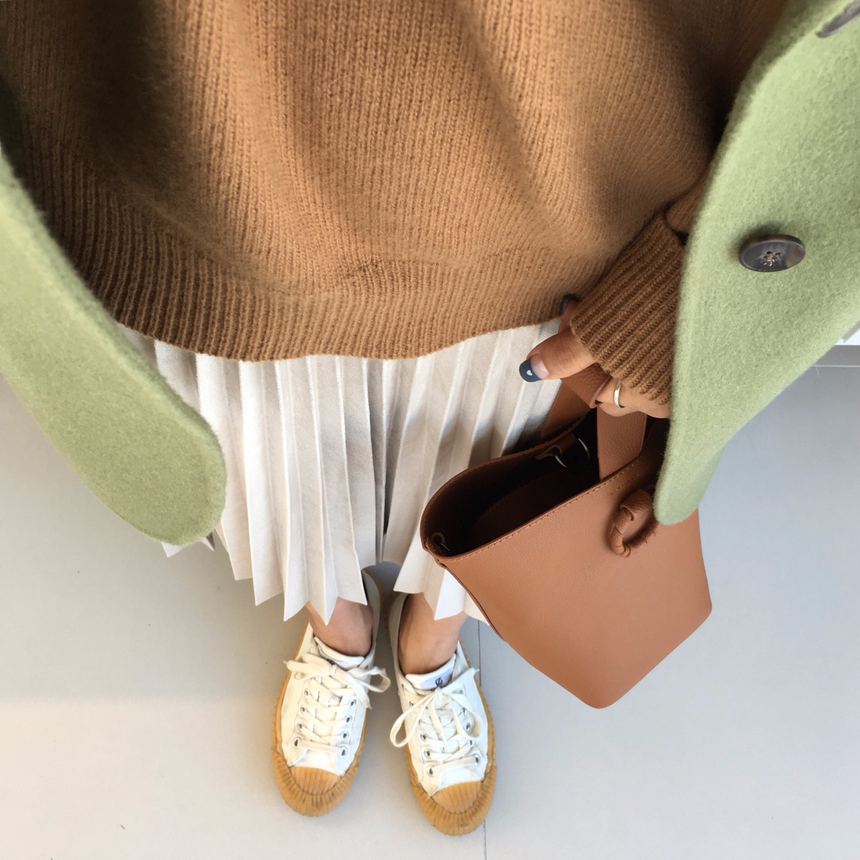 Autumn Suede Flare Pleated Long Skirt _ SOMMY MONT