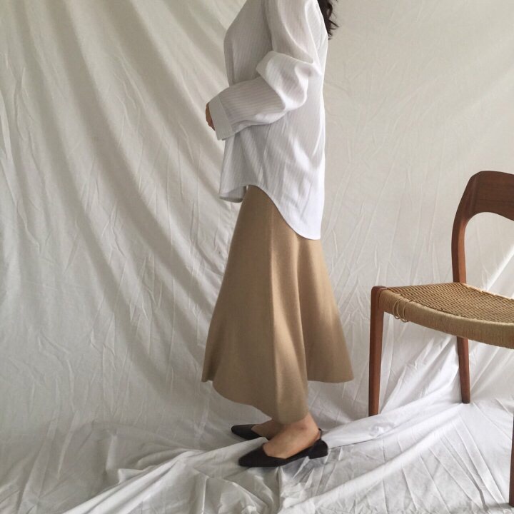 A-Line Knit Skirts Frill Long Mermaid Banding Luxu